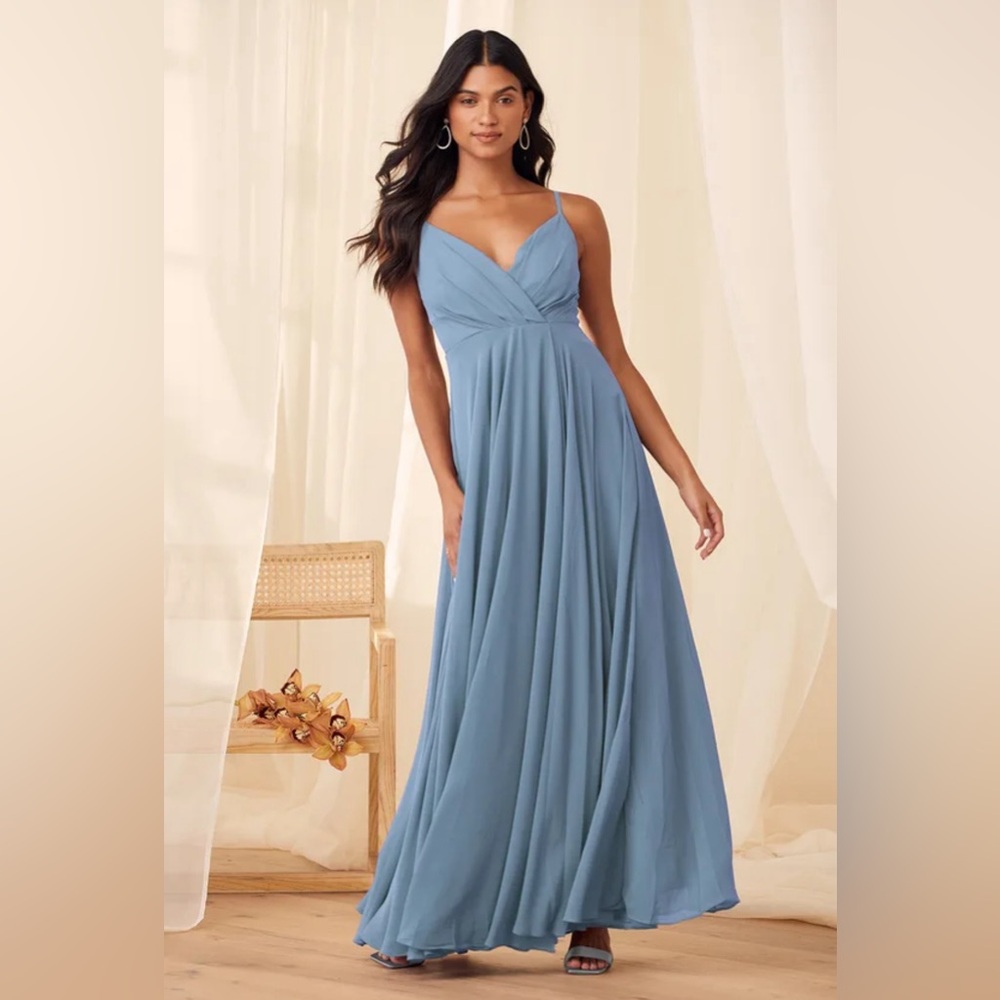 All About Love Slate Blue Maxi Dress- Size Large. Would need a new zipper.